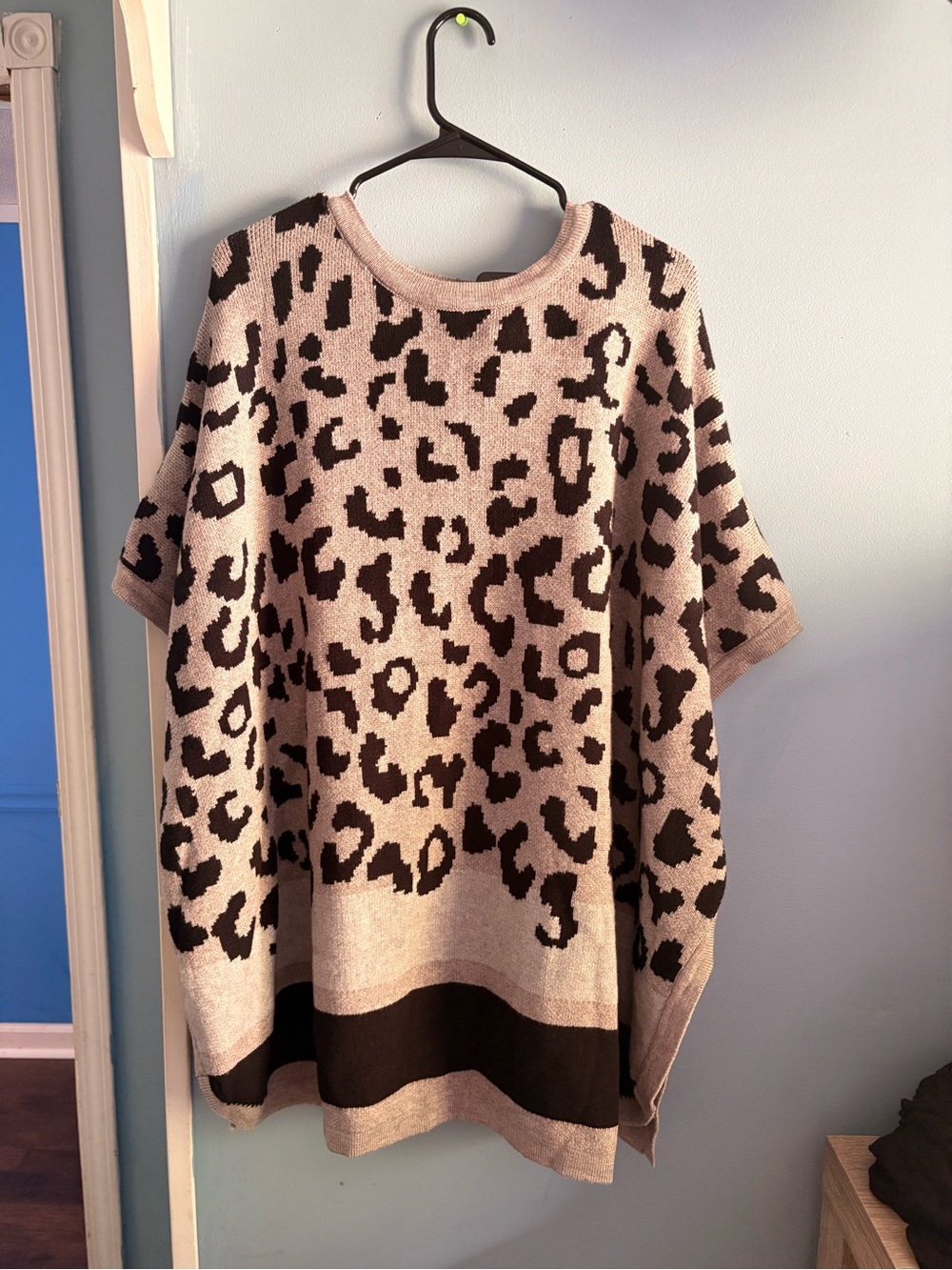 ADORA Grey and Black Leopard-Print Knit Poncho